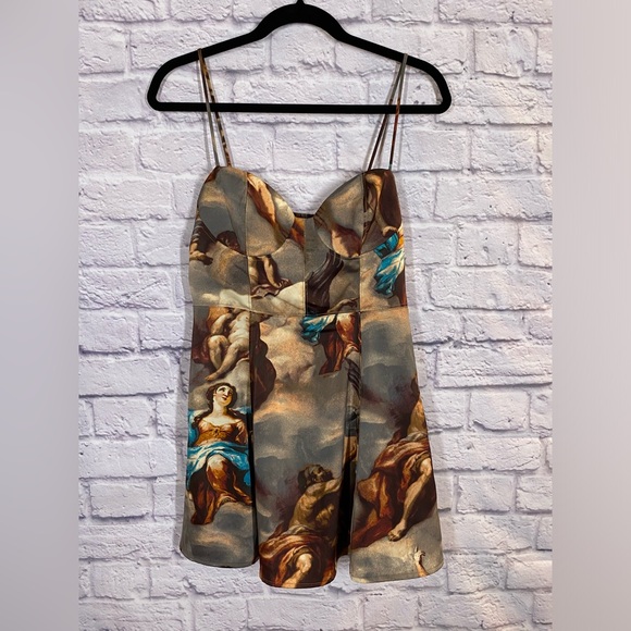 Urban Outfitters Orion Bustier Renaissance Printed Mini Slip Dress Size Large - Picture 3 of 10
